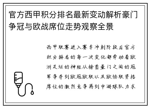 官方西甲积分排名最新变动解析豪门争冠与欧战席位走势观察全景 官方西甲积分排名最新变动解析豪门争冠与欧战席位走势观察全景