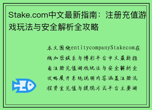 Stake.com中文最新指南：注册充值游戏玩法与安全解析全攻略